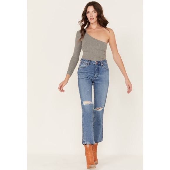 Wrangler Wild West Patty High Rise Distressed Cropped Straight Jeans Size 26 - Picture 1 of 12